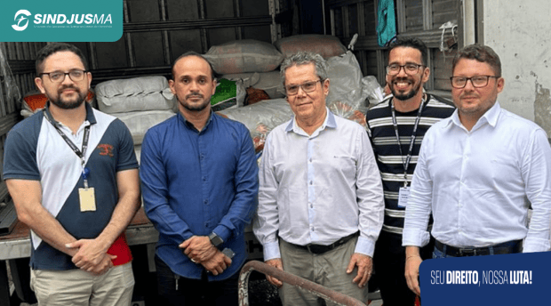 Secretário-geral do Sindjus-MA, Artur Estevam Araújo; o vice-presidente, Fagner Damasceno; diretor financeiro da Fundação Antonio Dino, Ruy Lopes ; o diretor de Esporte e Lazer, Andresandro Resende e o diretor jurídico, João Paulo Diolindo.